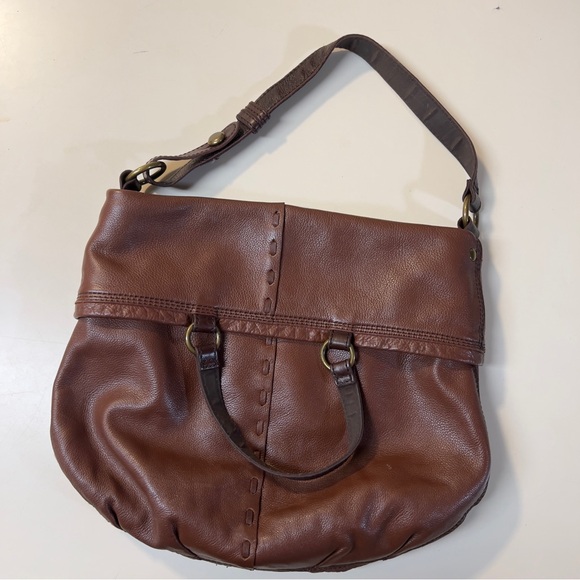 Lucky Brand Cinnamon Brown Leather Convertible ABBEY ROAD Fold Over shoulder Bag - Picture 3 of 13